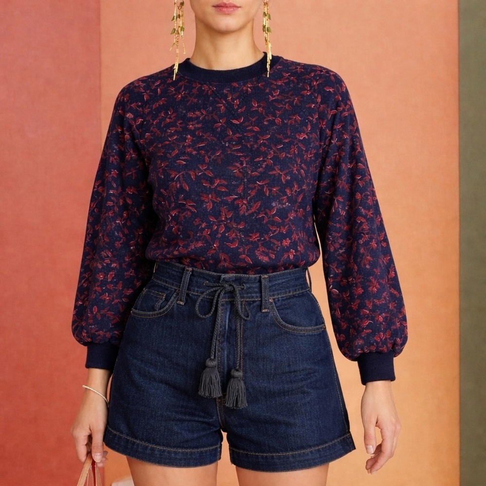 Ulla Johnson Ebba Sweatshirt Navy Print Size XS